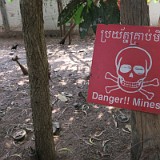 Minefield at Landmine Museum  (Mock) minefield at minefield museum near Siem Reap. In Cambodia, there are still hundreds of thousands of mines hidden in the countryside, leading to accident and death every day.