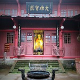 Shining Buddha  Dusk was already falling when I reached my sleeping place for the night on Emei Shan (Elephand Bathing Pool Monastery). The illuminated buddha inside the prayer hall gave the place this divine atmosphere, it was like arriving in heaven after climbing all these stairs.