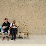 Blending in With the Locals  Peter trying to blend in with the locals. Despite the hat and the authentic instrument, he ownly partially succeeds :-)